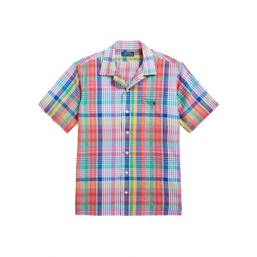 New Polo Ralph Lauren Plaid Classic Fit Seersucker Camp SS Shirt Men Small $138 - Picture 7 of 9